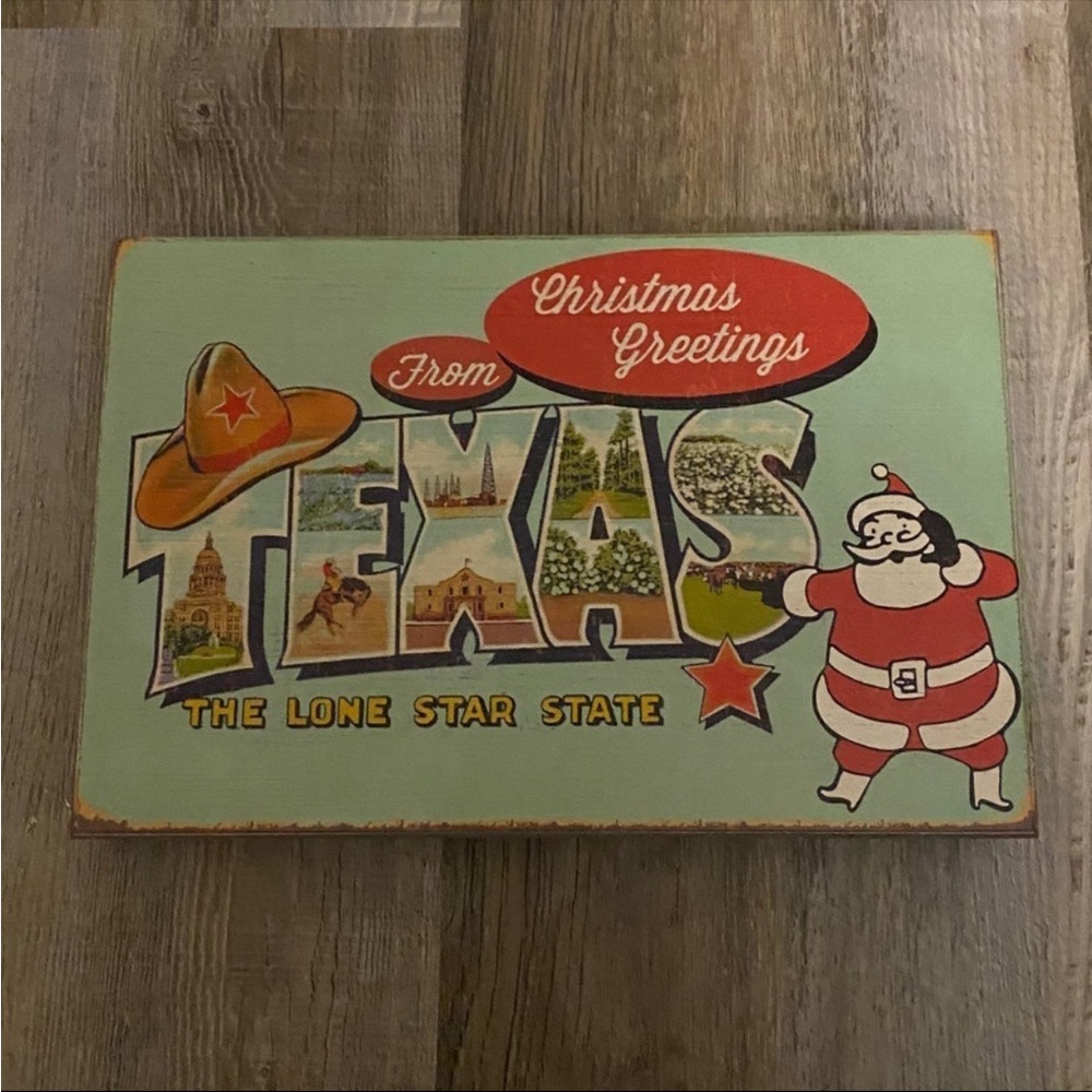 NWT Merry Christmas Greetings From Texas The Lone Star State Wooden Shelf Sitter